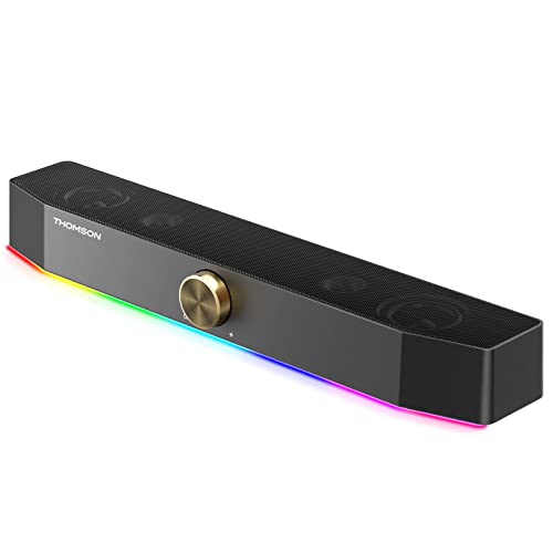 THOMSON Computer Speakers, Bluetooth Computer SoundBar, Dynamic RGB PC Speakers with 10W Stereo Sound, 3.5mm Aux-in Connection, USB Powered Computer Speakers for PC, Desktop Monitor, Laptop, Tablets