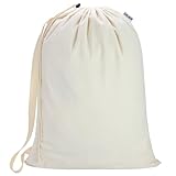 Canvas Laundry Bag with shoulder Strap 24'W x 29'H, Large Drawstring Dirty Clothes Bag Washable Laundry Sack for College Dorm, Travel, Home, Camp (Beige)