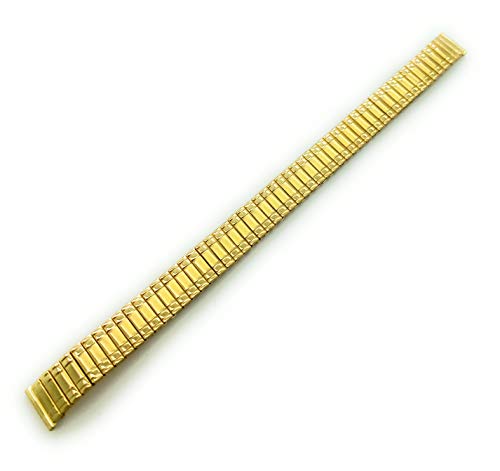 10mm Ladies Shiny Stainless Steel Stretch Expansion Watch Band (Gold)