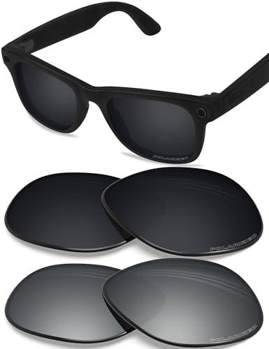 Image of BLAZERBUCK Anti-salt Polarized Replacement Lenses Compatible with Ray-Ban Meta Wayfarer RW4008 | RW4012 (Gen 2) 53mm Smart Glasses - Black & Silver Chrome