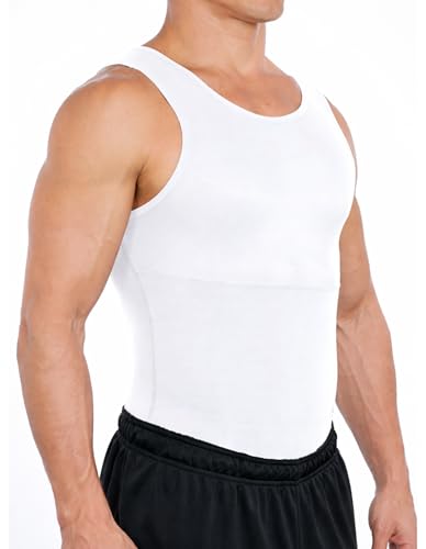 Esteem Apparel Max Mens Compression Shirt for Chest and Body Shaper Belly Slimming Shapewear Undershirt Tank Top for Men (White, Large)