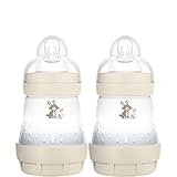 MAM Easy Start Colours of Nature Selbststerilisierende Anti-Colic Babyflasche (2 x 160 ml Hasen), Slow Flow MAM Sauger Größe 1, Reduced Colic Babyflasche, Neugeborene Essentials
