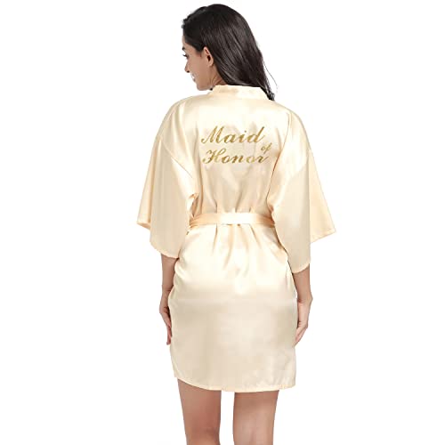 Prohonbec Damen Satin Kimono Brautjungfer Badmantel mit Goldenem Glitzer,...
