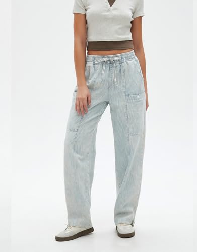 Kedera Women's Baggy Barrel Jeans Wide Leg Boyfriend Low Rise Elastic Waist Denim Pants Y2K Trousers3