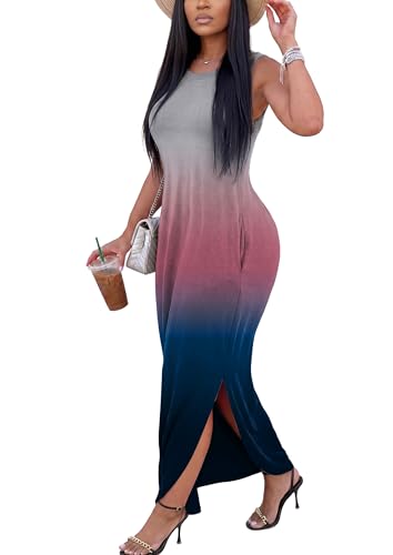 Image of FANDEE Women's Casual Summer Loose Sunresses Long Dresses Sleeveless Split Maxi Beach Dress with Pockets