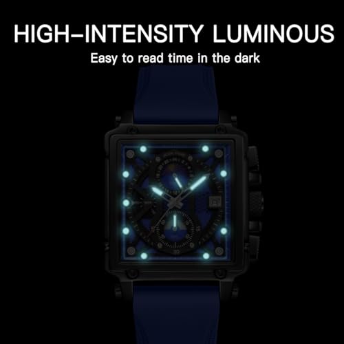 Image of ZUNPAI Moon Phase Watch for Men Multifunction Chronograph Dial Analog Quartz Square Wristwatch Business Dress Watch with Luminous Waterproof Calendar Silicone Strap