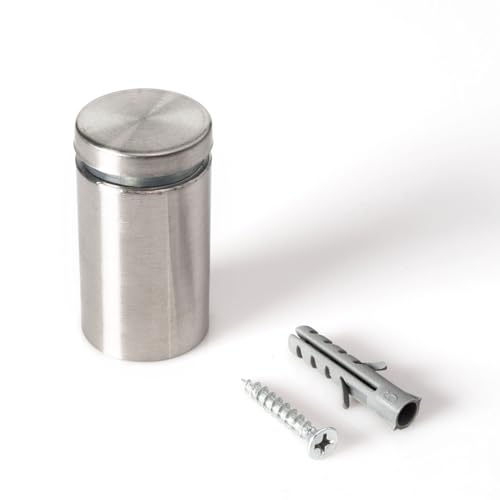 Stainless Steel Standoff 1 Inch Diameter x 1-1/2 Inch Barrel Length Brushed Finish for PVC, Glass and Acrylic Sign Stand Off Wall Anchors and Screws 4 Piece Pack for Heavy Signs