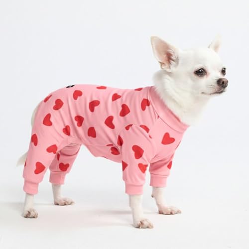 Image of Spark Paws Dog Pajama, Dog Recovery Suit Male, Onesie, Ultra-Soft and 4-Way Stretch, for Small Medium and Large Breeds - Pink Hearts - S