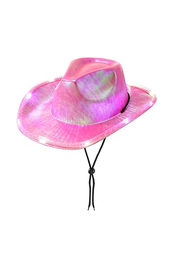 WOOH Pink Cowgirl Hat for Women,Party Cowgirl Hats Women,Colored Light Up Cowboy Hat for Halloween Costumes