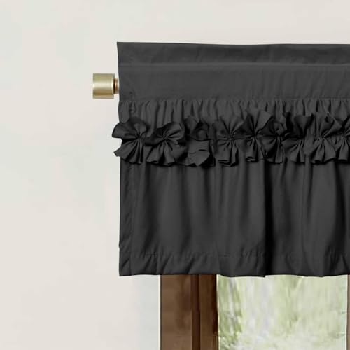 HIG 2 Pack Black Ruffle Window Valances – Handcrafted Bow Tie Blackout Curtain Valances for Windows/Bathroom/Living Room/Bedroom, Farmhouse Decorative Privacy Kitchen Valance, 42"x18"(N60047) by HIG - Used condition - Image 3