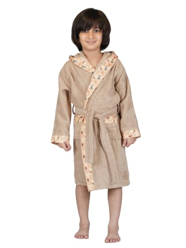 Image of RANGOLI Premium 100% Bamboo Kids Bathrobe, 460 Gsm | Ultra Soft, Hooded Bathrobe For Boys and Girls With 2 Pockets And Attached Adjustable Belt | Gown Bathrobe For Kids From Age 5 To 6 Years | Beige