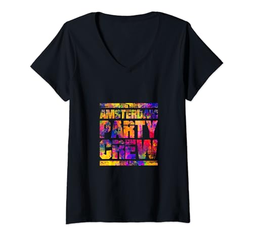 Damen Amsterdam Vacation | Party Crew Reisezitat T-Shirt mit V-Ausschnitt