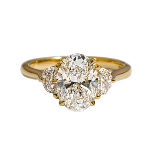Three Stone Ring 3 CT Oval Cut Diamond Engagement Ring 14K Gold Plated Wedding Ring Gifted Ring For Her Half Moon Diamond Ring,size 3-12.