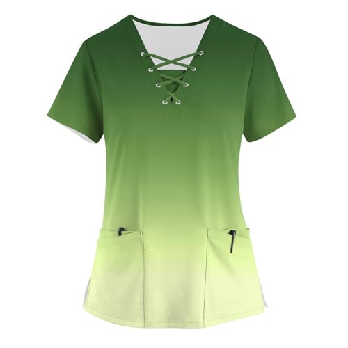 Women's Short Sleeve Criss Cross V-Neck Summer Scrubs with 4 Pockets