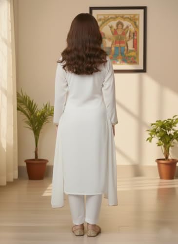 Image of Girls Stylish Rayon Lace Work Kurti with Dupatta and Pant