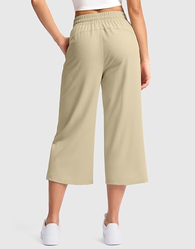 Soothfeel Women's Capri Pants Loose High Waisted Wide Leg Lightweight Travel Hiking Pants for Women Casual Summer with Pocket Khaki XXL3