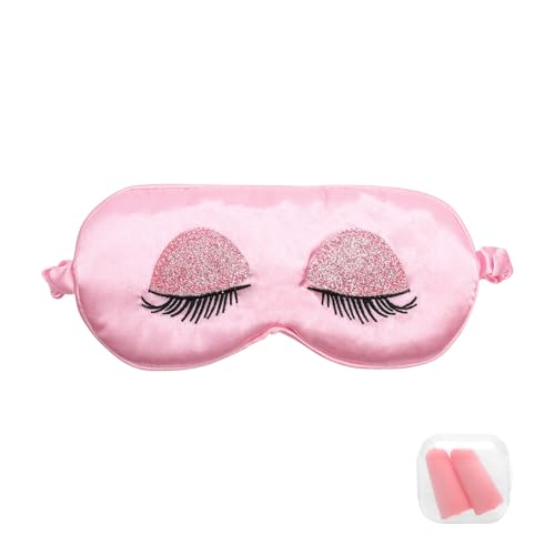 KQDRAVINE Máscara para dormir, 1 antifaz y 1 par de tapones para los oídos, máscara opaca con banda elástica para mujeres y hombres, para viajar y usar en casa (rosa)
