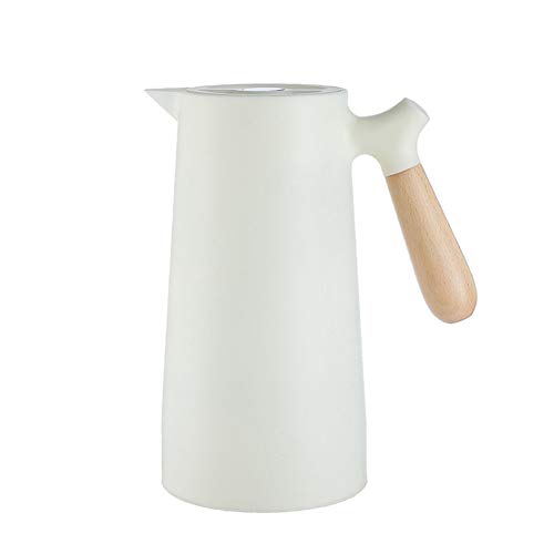 Pichet Isotherme Thermos, Carafe à Café Thermique, Intérieur En Verre, Café Thé Chaud, Avec Simple Bouton Poussoir De Sécurité, Fond Antidérapant Cuisine Cadeau (Blanc,1L)