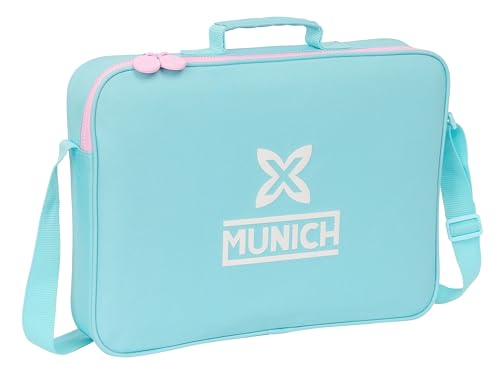 Safta MUNICH HEAVEN - Cartera Extraescolares, Maletín Portatodo, Bandolera, Cómoda y Versátil, Calidad y Resistencia, 38x6x28 cm, Color Celeste