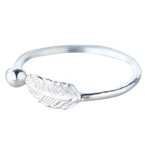 Anillos hoja plata mujer ajustable Anillo lindo en forma de pluma Anillos abiertos para mujeres Muy práctico y popularInteligente y atractivo.