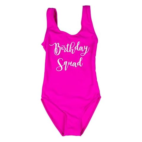A Dash of Chic Birthday Squad One Piece Swimsuit for Girls, Monokini, Hot Pink, Birthday Girl Friends Matching Swimwear Gift for Girls (US, Alpha, Large, Regular, Pink) Cover