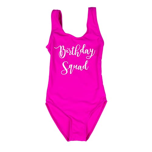A Dash of Chic Birthday Squad One Piece Girls Swimsuit, Monokini, Hot Pink, Birthday Gift for Girl, Friends Matching Swimwear