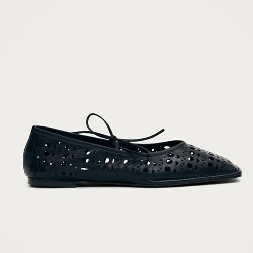Image of VBDB Black Ballet Flats for Women Square Toe Lace up Wide Width Mary Jane Flats Casual Slip on Ballerina Shoes