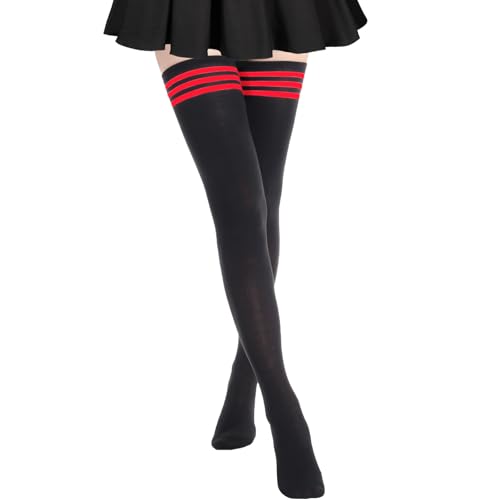 Image of AQOKKA Extra Long Thigh High Socks for Women Striped Over Knee Thigh Socks Long Boot Thigh High Stockings Leg Warmers