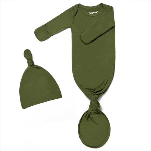 Image of Newborn Baby Knotted Gown, Super Soft Silky Infant Long Sleeve Sleeper for Baby Girl and Boy Sleeping Bag with Hat