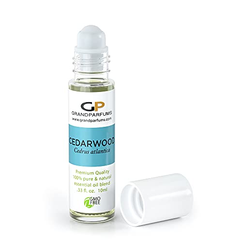Cedarwood Essential Oil Essential Oil 10ml Roller Bottle Roll-On Single Oil, Pre-Diluted and Ready-to-Apply, 100% Pure and Therapeutic-Quality, 10mL .33 Oz by Grand Parfums