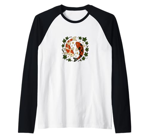 Ilustración de estanque koi amantes de Koi Obra de arte Peces koi Camiseta Manga Raglan