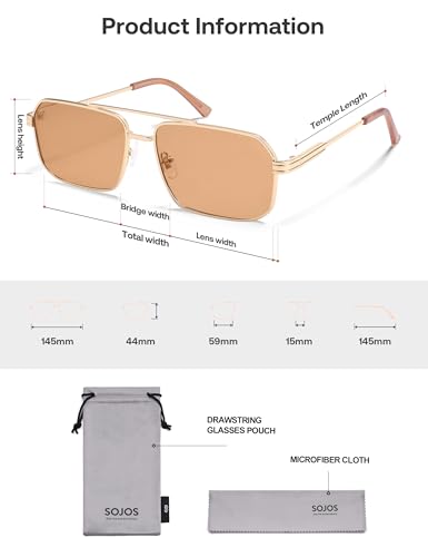 Image of SOJOS Retro Polarized Square Sunglasses for Women Men Vintage Large Double Bridge UV Protection Metal Sun Glasses SJ1246