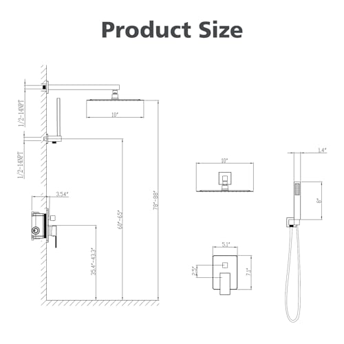 Image of Gabrylly Shower System, Gold Shower Faucet Set, High Pressure 10 Inch Rain Shower Head with Handheld Spray Combo, All Metal Shower Head Set with Shower Valve Kit, Brushed Gold