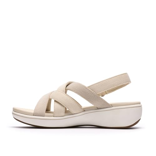 Clarks Clarks Cloudsteppers Women's BreezeRae Ana Wedge Sandal, Cream Textile, 6 Medium US
