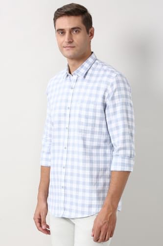 Image of Peter England Slim Fit Checkered Casual Shirt for Men - Full Sleeves | Cotton | Smart & Stylish