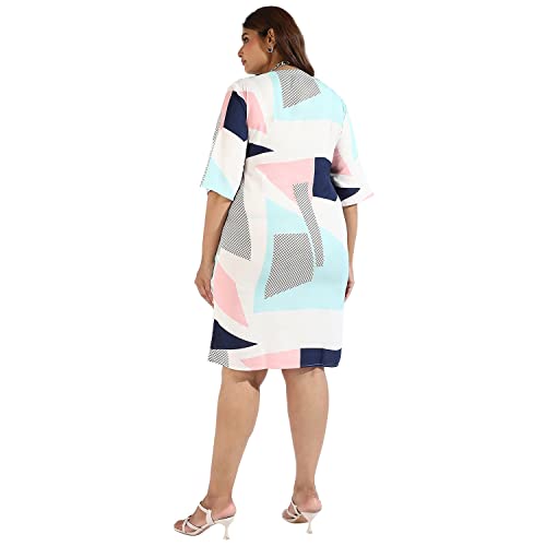Image of Instafab Plus Women's Multicolour Printed Midi Length Short Sleeve Regular Fit Wrap Dress for Casual Wear | Modern Clothing Dress Crafted with Comfort Fit for Everyday Wear, 3XL