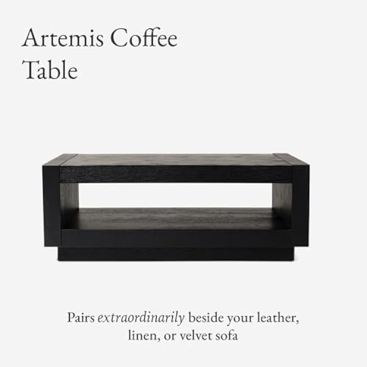 Maven Lane Artemis Coffee Table 18 Inch Rectangle Table with Storage Black Solid Wood Ideal for Living Room and Lounge