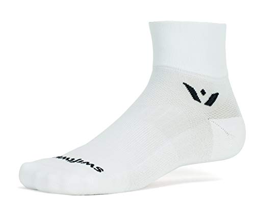 Swiftwick - PERFORMANCE TWO, Quarter Crew Socks for Running and Cycling, White, Medium