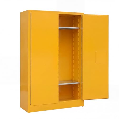 GarveeTech 45 Gallon Flammable Cabinet, 43" x 18" x 65" Galvanized Steel Safety Cabinet Fireproof Chemical Storage Cabinet with Double-Wall Steel, Lockable Manual-Close Doors for Lab Garage - Yellow