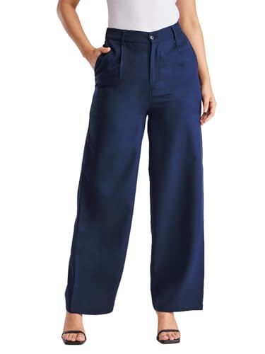 Image of FableStreet Women's Formal Trousers | High-Rise Pleated Wide-Leg Design | Solid Pattern with Plain Weave | Comfortable Office Wear for Business Meetings & Formal Events