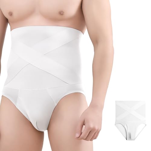 Men's Shapewear Tummy Control Boxer Briefs Waist Girdle Slimming Body Shaper Compression Underwear Nylon(White)