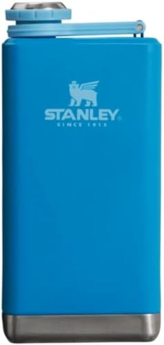 Image of Stanley Adventure Pre-Party Flask 8 oz, Leakproof Hip Flask, Hinge Connected Never Lose Cap, Insulated Stainless Steel Liquor Container, BPA-Free | Azure (Pack of 6)