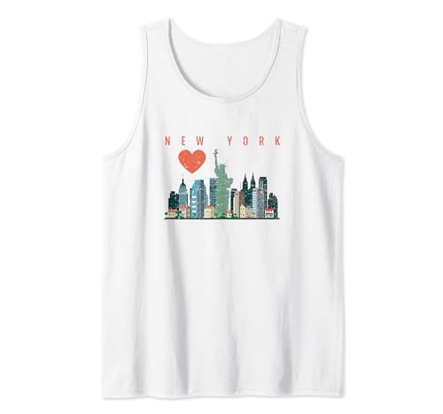 T-shirt stile invecchiato con cuore skyline di New York City NYC Canotta