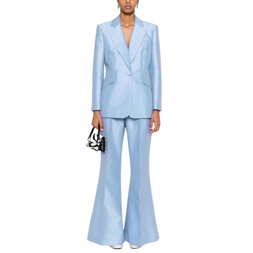 Women's Shiny Satin Suit Blazer Jacket Wide Leg Pants Tuxedo Formal Peak Lapel for Wedding Prom Party