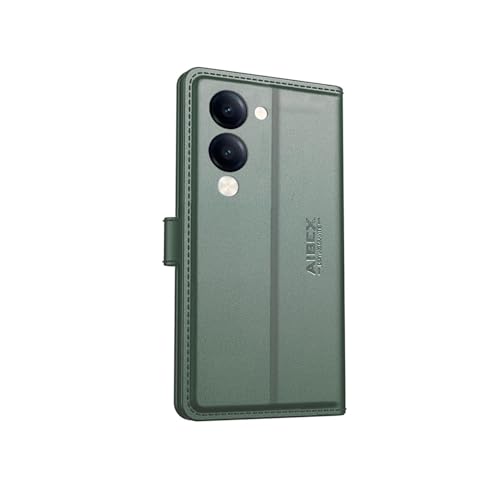 Image of AIBEX Compatible for Vivo T4 Lite 5G / iQOO Z10 Lite 5G / Vivo Y19 5G / Vivo Y19e Flip Cover Leather Finish | Inside TPU with Card Pockets | Wallet Stand | Complete Protection Flip Case -Green