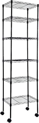 Image of Simple Deluxe 6-Tier Storage Shelves, 17.32 inch W x 11.42 inch D x 64.96 inch H Adjustable Shelving Unit with Wheels and Hanging Hooks, Black