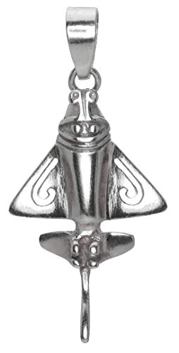 Across The Puddle, Ancient Golden Jet .950 Silver 1.1" Pendant SS Chain | 24k GP Golden Flyer | Pre-Columbian Quimbaya Ancient Aircraft | Ancient Astronauts | Original Golden Jets Collection