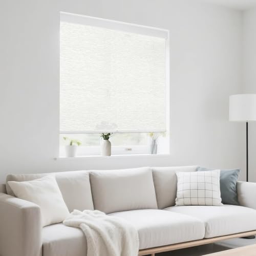 22' W x 72' H Cordless Light Filtering Roller Shade for Windows, Free Stop Windows Shades, Thermal Insulated Linen-Style Blinds for Home and Office, Modern Window Blind Color-Matched (White)