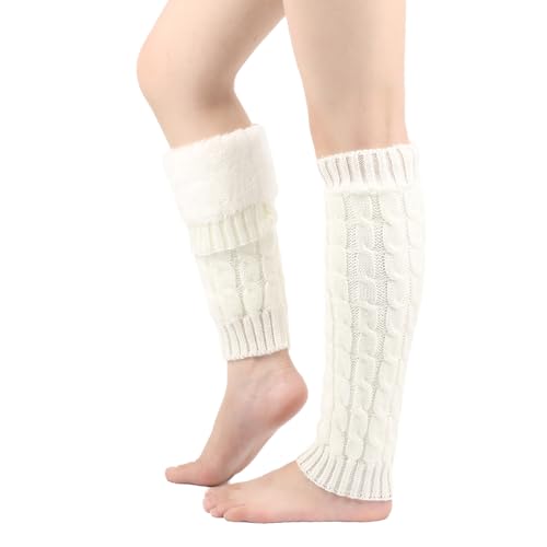 Image of Chiclinco Crochet Leg Warmer Fleece Lined and Fur Arm Warmer Fingerless Gloves Set for Cold Weather Boot Socks Ice Skating