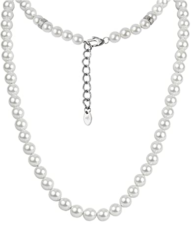 Forge & Foundry Men's 8Mm Shell Pearl Necklace With Polished Stainless Steel Artist-Designed Custom Beads #TOP7